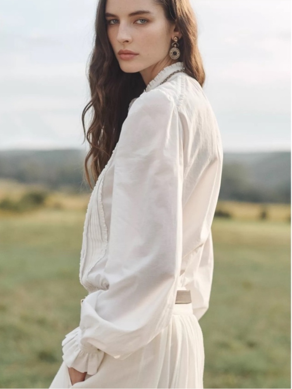 Zara White Pleated Button-Down Shirt - Picture 3 of 13